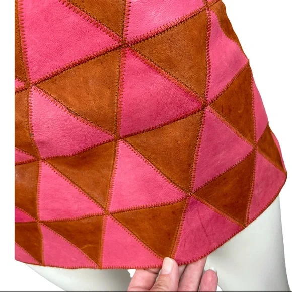 Kelly Wearstler Iraz Leather Mini Skirt- Magenta & Cognac Sz 8 - Picture 3 of 11